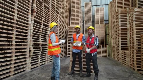 Portrait of industry workers in shipping warehouse