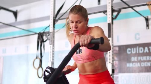 Woman Intense Workout at the Gym on Exercise Machine