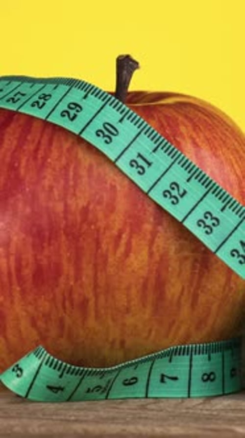 Close Up Apple Wrapped With Measuring Tape