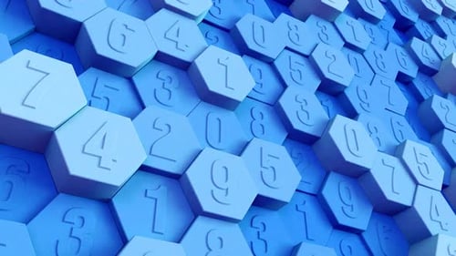 Sechseckiger Mosaik-Hintergrund mit Zufallszahl Blau