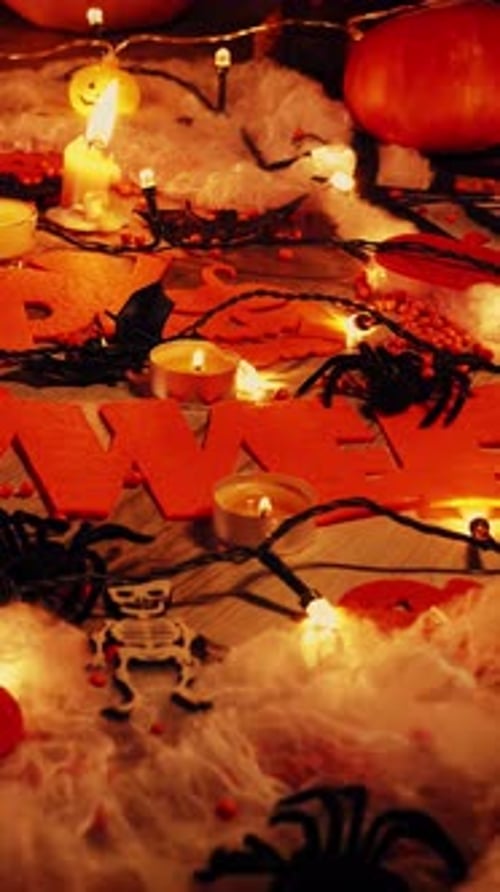 Halloween tabletop decoration with candles and lights