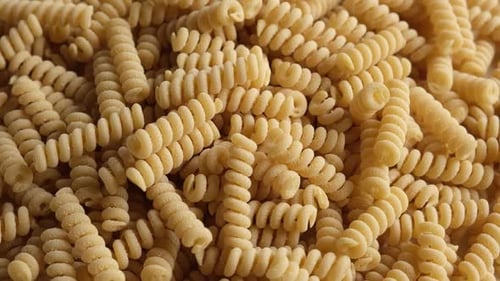 Close-Up of Uncooked Rotini Pasta