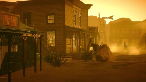 Animated Wild West Town Desert Scene