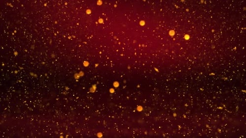 Sparkling Gold Particles and Bokeh on Red Festive Background Loop