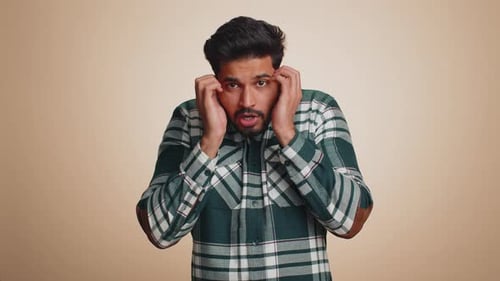 Indian Man Terrified About Danger Problems Suffering Phobia Anxiety Disorder Expresses Fear