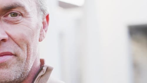 Senior Man Half Face Close-Up Smiles