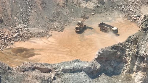 Quarry industry from an aerial view. Drone