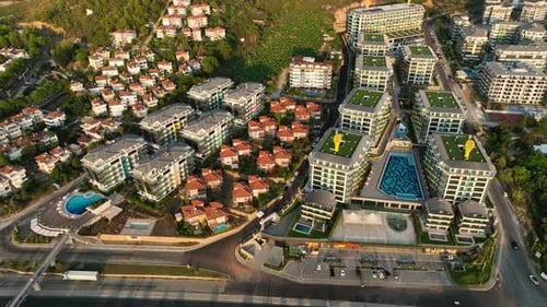 A Complex of Stylish Houses on the Mediterranean Coast Aerial View 4 K