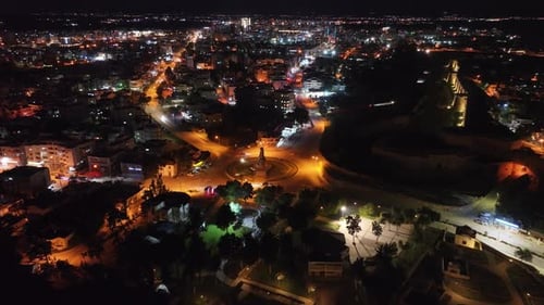 Turkish Republic of Northern Cyprus Famagusta Night Aerial Drone Shooting