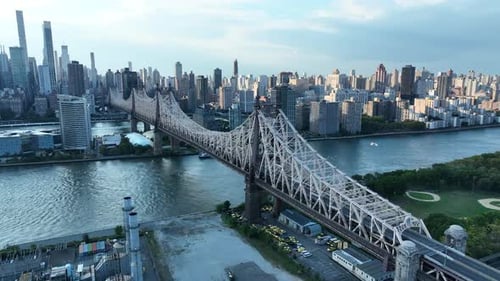 Manhattan New York Skyline With Queensboro Bridge - Aerial Drone Shot