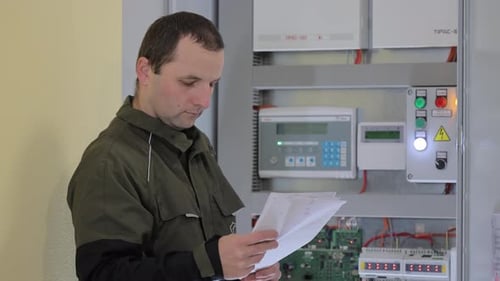 An Electrician Checks The Electrical Switchboard