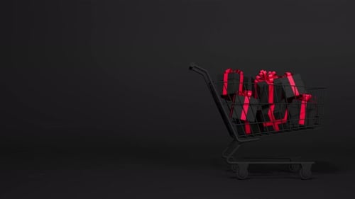 Animated Black Shopping Cart with Red Gift Boxes for Sales