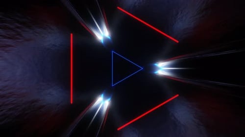 Red And Blue Sci-Fi Glossy Triangle Tunnel Background Vj Loop In 4K