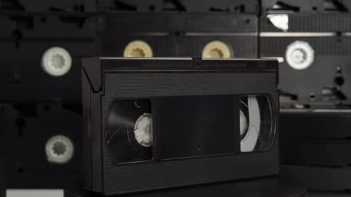 Rotating Old VHS Cassettes. retro video cassettes.