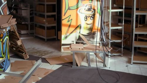 Graffiti Street Art and Scattered Debris in Urbex Location