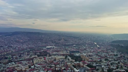 Drone Flies Above Tbilisi Georgia