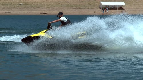 Man Riding Personal Water Craft On Lake, Super Slow Motion, Shot On Phantom Flex 4k