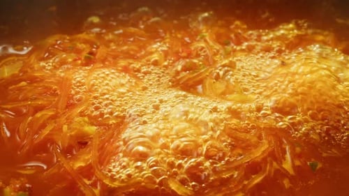 Close Up of Soup Boiling in Pot