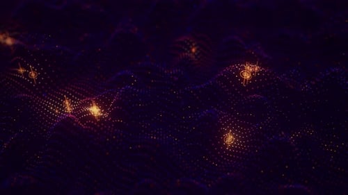 Futuristic Blue Orange Technology Point Wave Motion with Glowing Data Points Digital AI Cyberspace