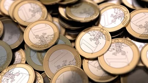 Close Up View of Many Golden Euro Coins