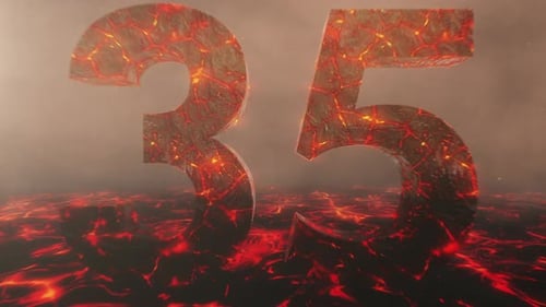 Lava Themed Hot Burning Number 35 Over a Volcanic Molten River