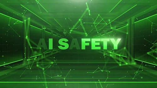 Animated AI Safety Text in Futuristic Digital Tunnel