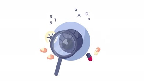 Eye Examination and Vision Health Icon Animation – Magnifying Glass and Medicine – Alpha Channel