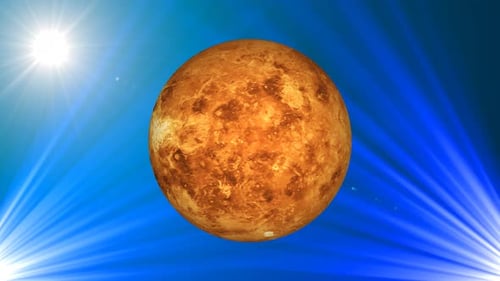 Rotating Venus planet sphere galaxy in space with solar system, Science and technology video. 1458