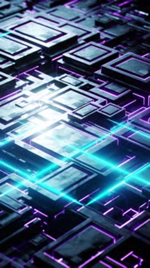 Futuristic Neon Circuit Board Data Flow Animation