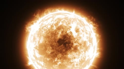 3D animation of a burning orange sun, with no space background or foreground, solar flares and core