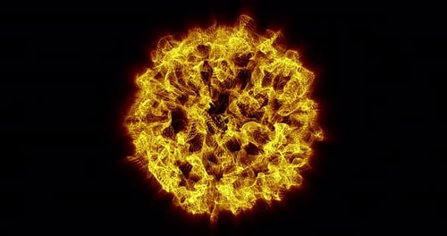 Abstract animation motion design with an unusual beautiful bright glowing star fireball sphere explo