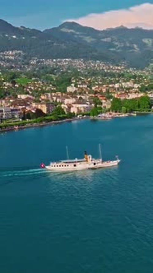 Geneva is a City in Switzerland Located at the Southwestern End of the Vast Lake Leman A Drone Flies