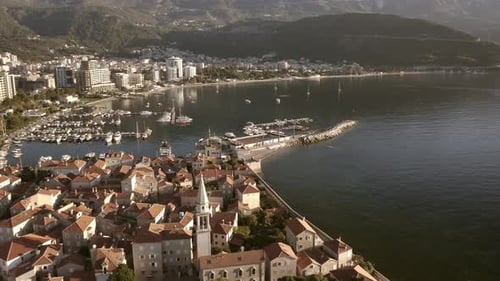 Aerial morning view of Budva in Montenegro