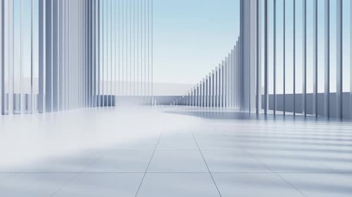 Minimalist Architectural Corridor with Dynamic Light and Shadow Movement