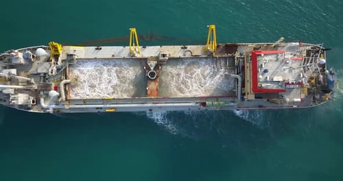 Aerial View of Industrial Ship at Sea