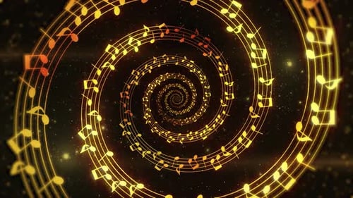 Golden Musical Notes Spiral Tunnel Loop Background