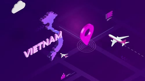 Isometric Travel Animation with Vietnam Map and Location Pin