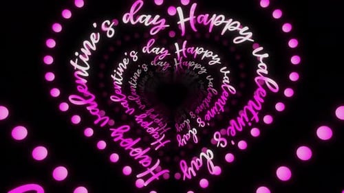 Happy Valentine's Day Text Heart Tunnel Colorful Neon Vj Loop Animation