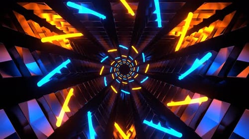 Orange And Blue Neon Spirals In Triangular Tunnel Background Vj Loop In 4K