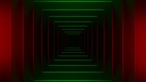 A dark background with a square outline on which bright rays of light fall and rotate in a circle