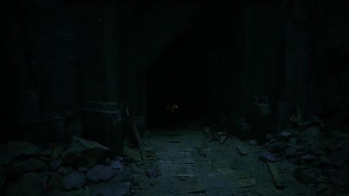 Exploring Mysterious Dark Cavern with Rocky Surroundings and Faint Light