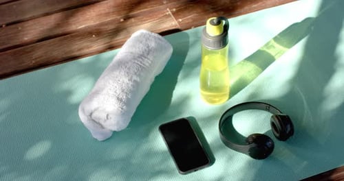 Yoga Mat With Accessories Outdoors in Good Light