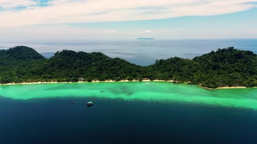 4K Cinematic nature drone footage of a panoramic aerial view of the beautiful beaches and islands su