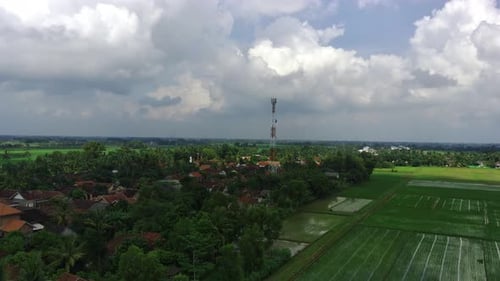 Drone View Of Village With Tower
