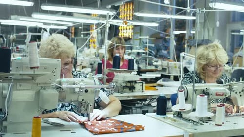 Timelapse of employees working at a clothing factory.