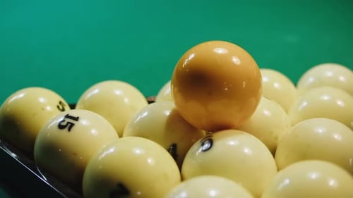 White Pool Balls Closeup on Green Billiards Table for Start to Play Russian Biliard Game Russian
