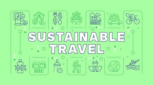 Sustainable travel word banner animation