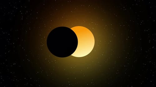 Moon Crossing The Bright Yellow Sun With Rays ,Total Solar Eclipse, Scientific Solar Eclipse Animati