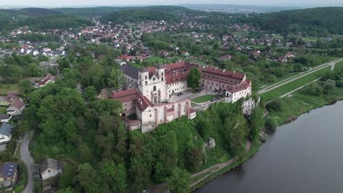 Medieval abbey in Tyniec, aerial look at Krakow religious site