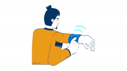Flat Design Animation of Person Using Wearable Tech
